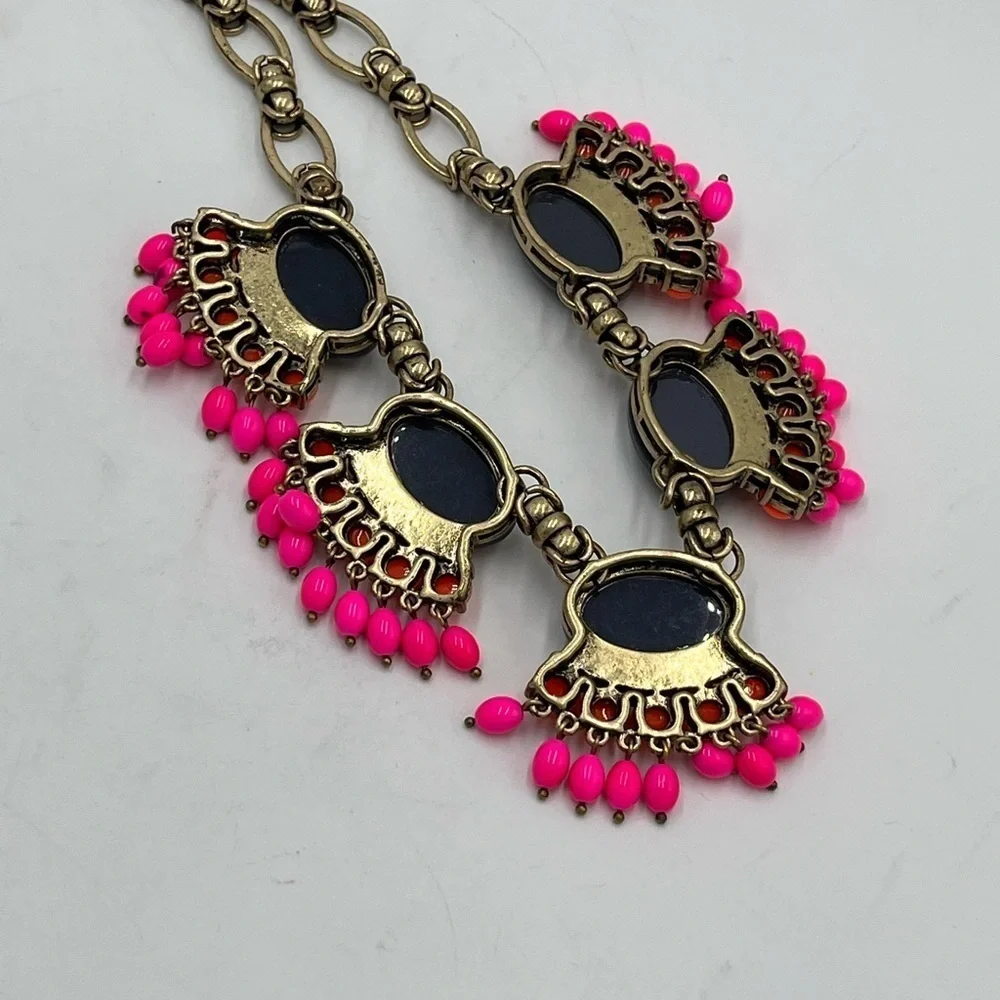 J CREW Fan Fringe statement Necklace Vibrant Fuchsia (Main Line‎ collection)